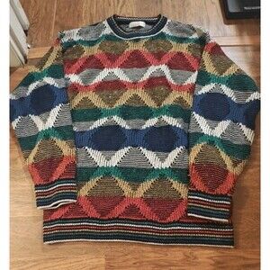 VTG 90s Norm Thompson Sweater Mens XL Multicolor Cosby Geometric Wool Blend